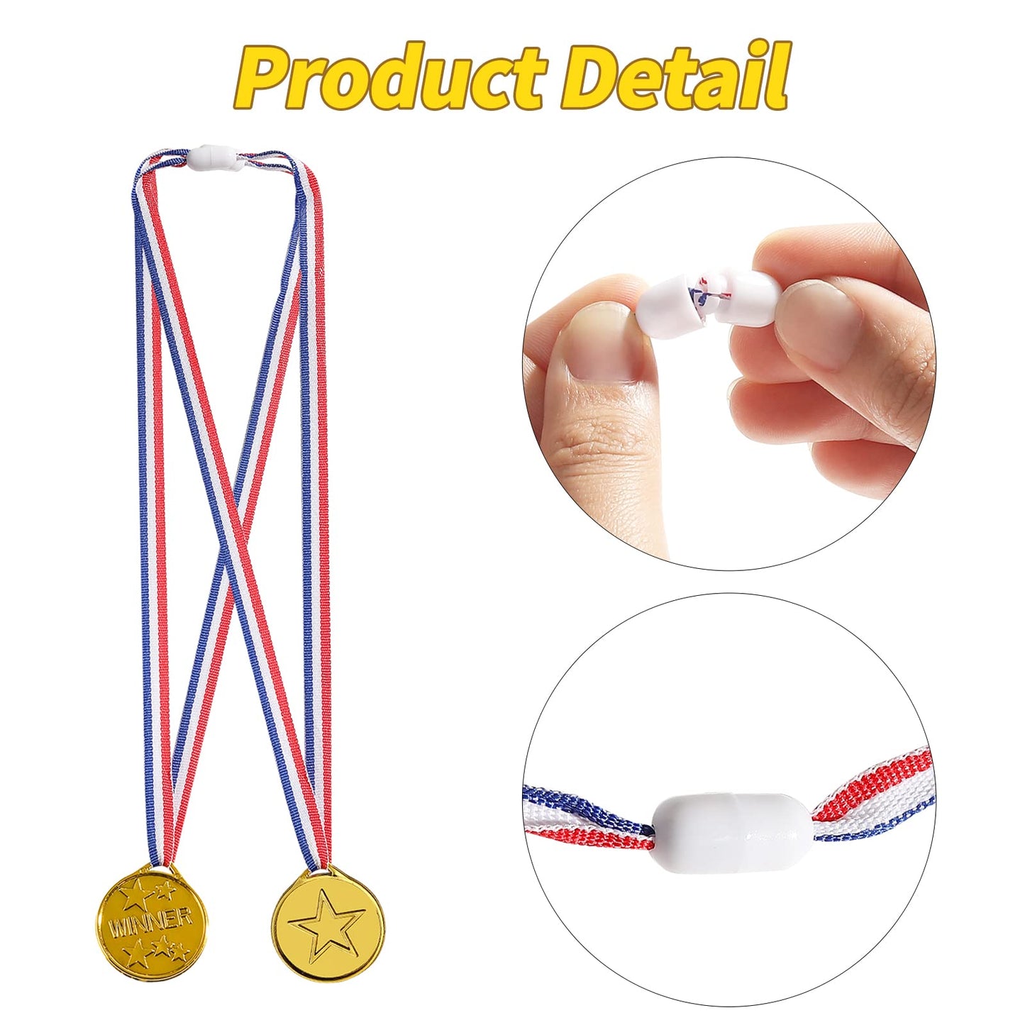 JIEJOYS 100 Pieces Gold Plastic Winner Medals for Awards for Kids, Award Medals for Kids Sports Awards, Games Competitions, Prizes,Party Favors and Decorations.