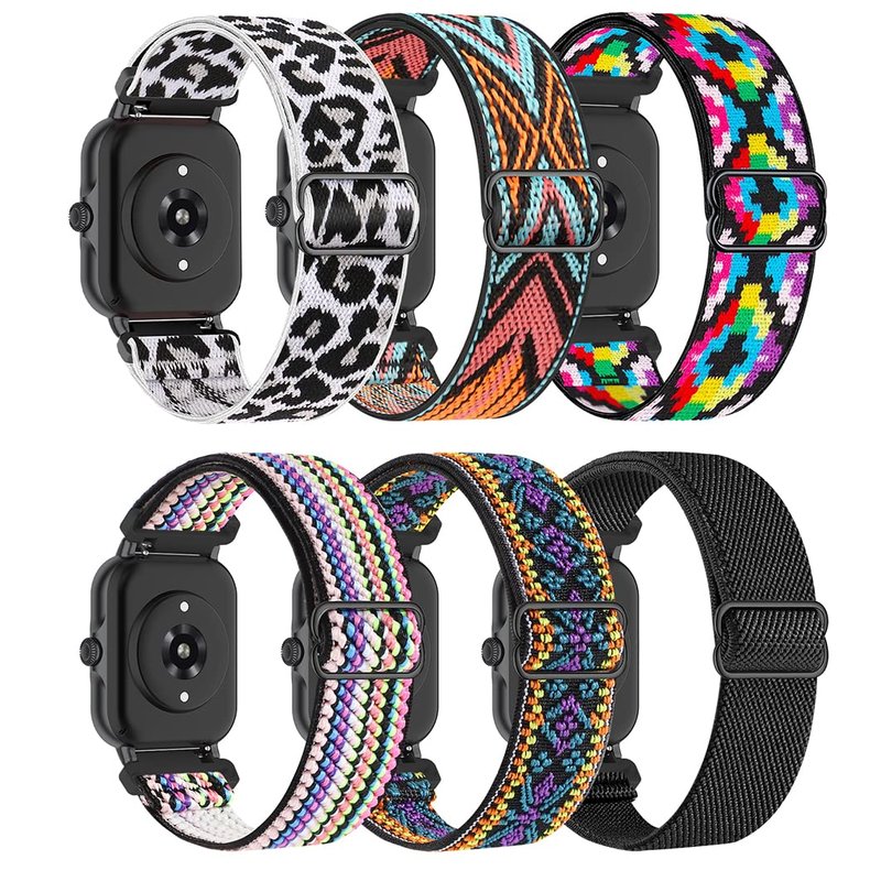 HQzon 6 Pack Stretchy Nylon Bands Compatible with Amazfit Active 2/Active,20mm Soft Fabric Breathable Replacement Sport Strap for Amazfit Bip 3 Pro/GTR mini/GTS 4/3/2 Women Men