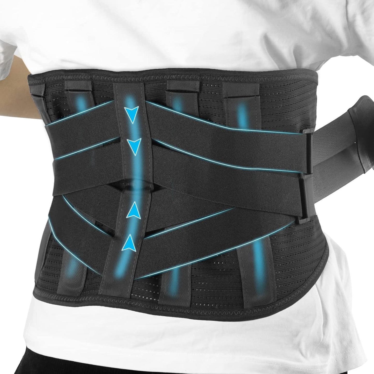 Skiennix Lower Back Brace - Breathable Support for Pain Relief | Adjustable Lumbar Belt (Medium, Black)