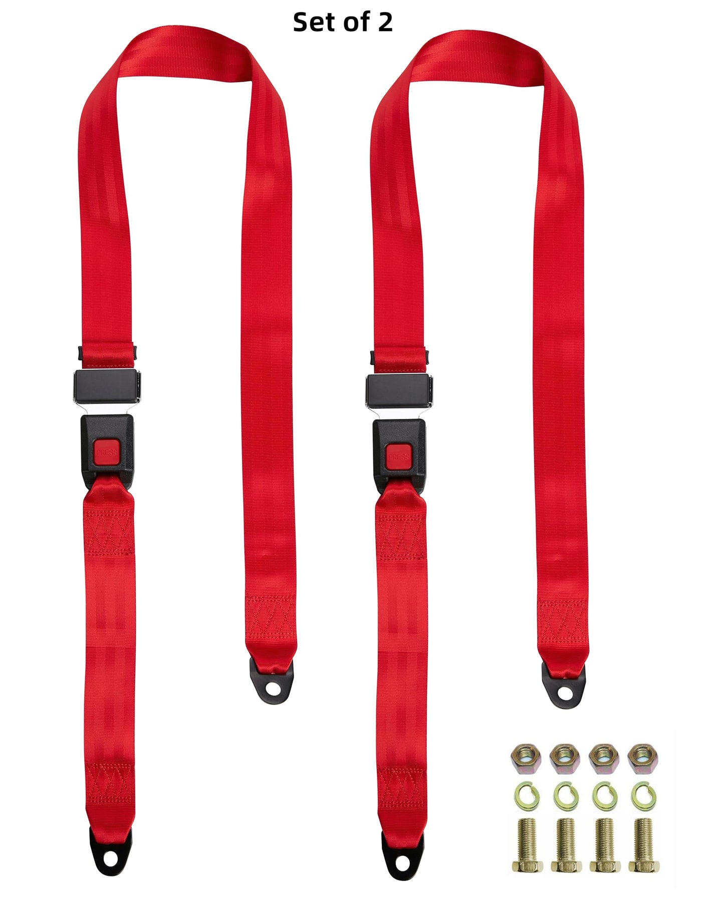 ROSSROLLA Red Color Golf Cart Seat Belt Kit Set of 2, Fits Most Golf Carts, EZGO, Yamaha, UTV, Front/Rear Seatbets, Universal, 2 Pack