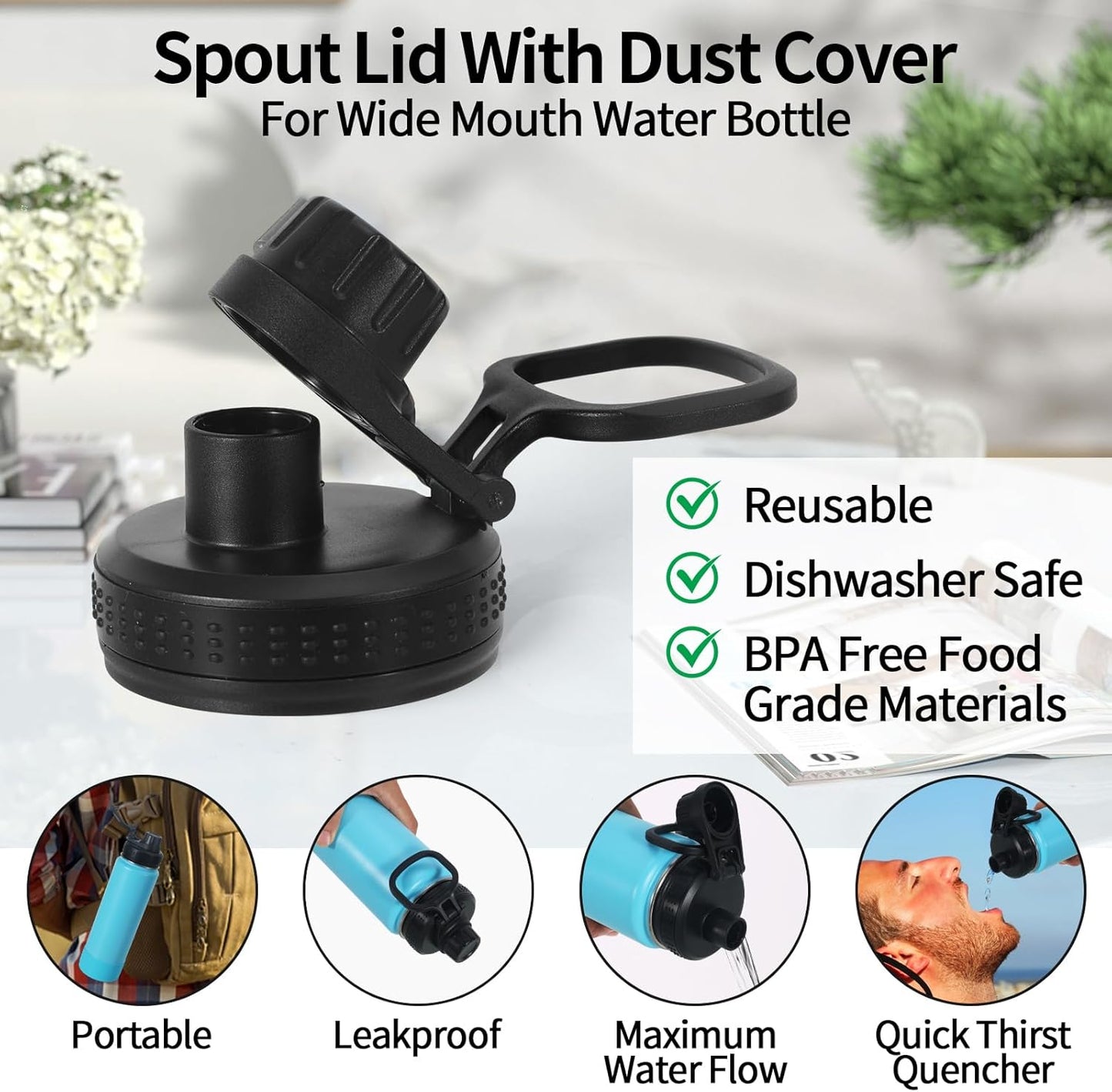 Thermoflask Lid Replacement - Leak-Proof Spout Lid for 12 oz to 64 oz Bottles | 2-Pack