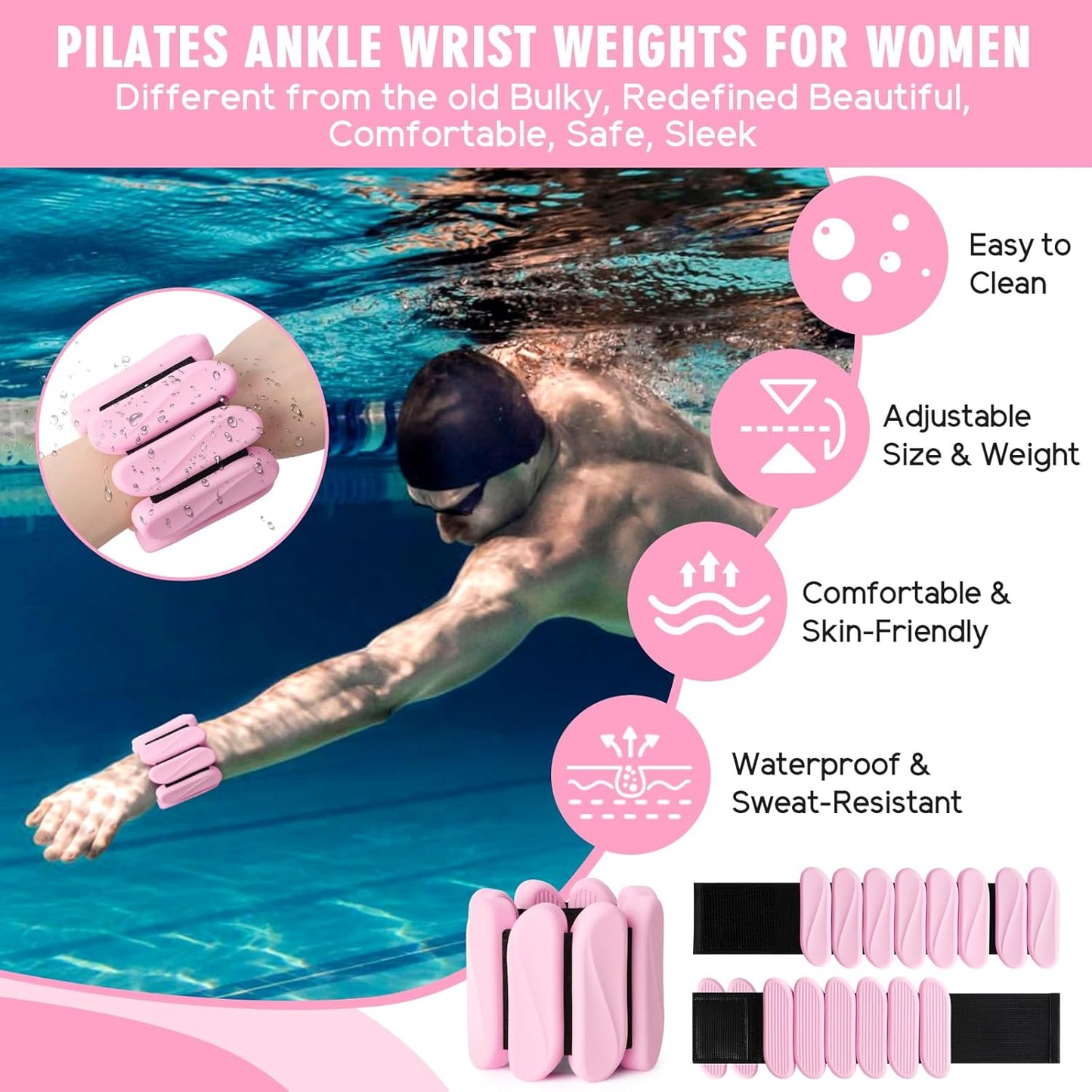 Skiennix Wrist Weights - Adjustable 2lb Wearable Arm & Ankle Weights for Yoga, Pilates & Gym