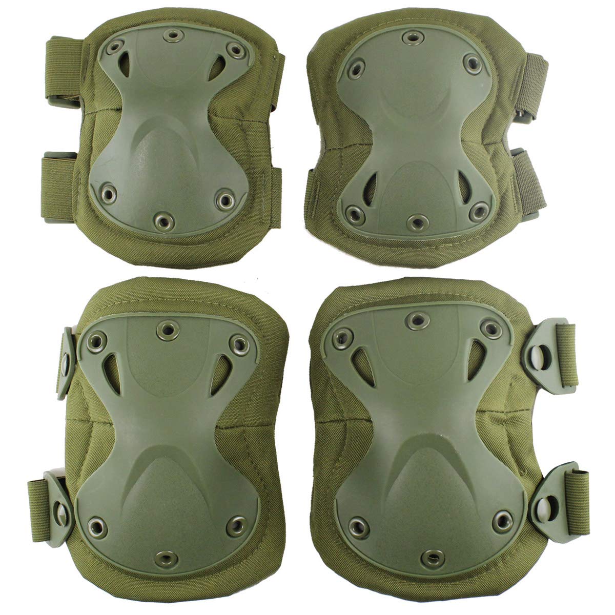 Tactical Combat Knee & Elbow Protective Pads Set for Outdoor CS Paintball Game Cycling Safety Skateboarding Gear Skates Knee Protection Guard Pads (Green)