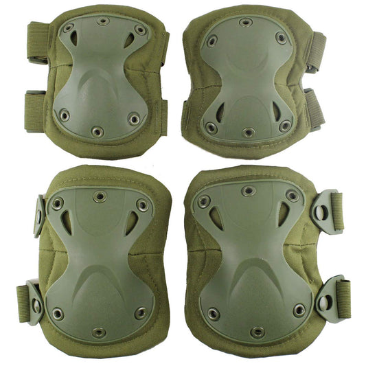 Tactical Combat Knee & Elbow Protective Pads Set for Outdoor CS Paintball Game Cycling Safety Skateboarding Gear Skates Knee Protection Guard Pads (Green)