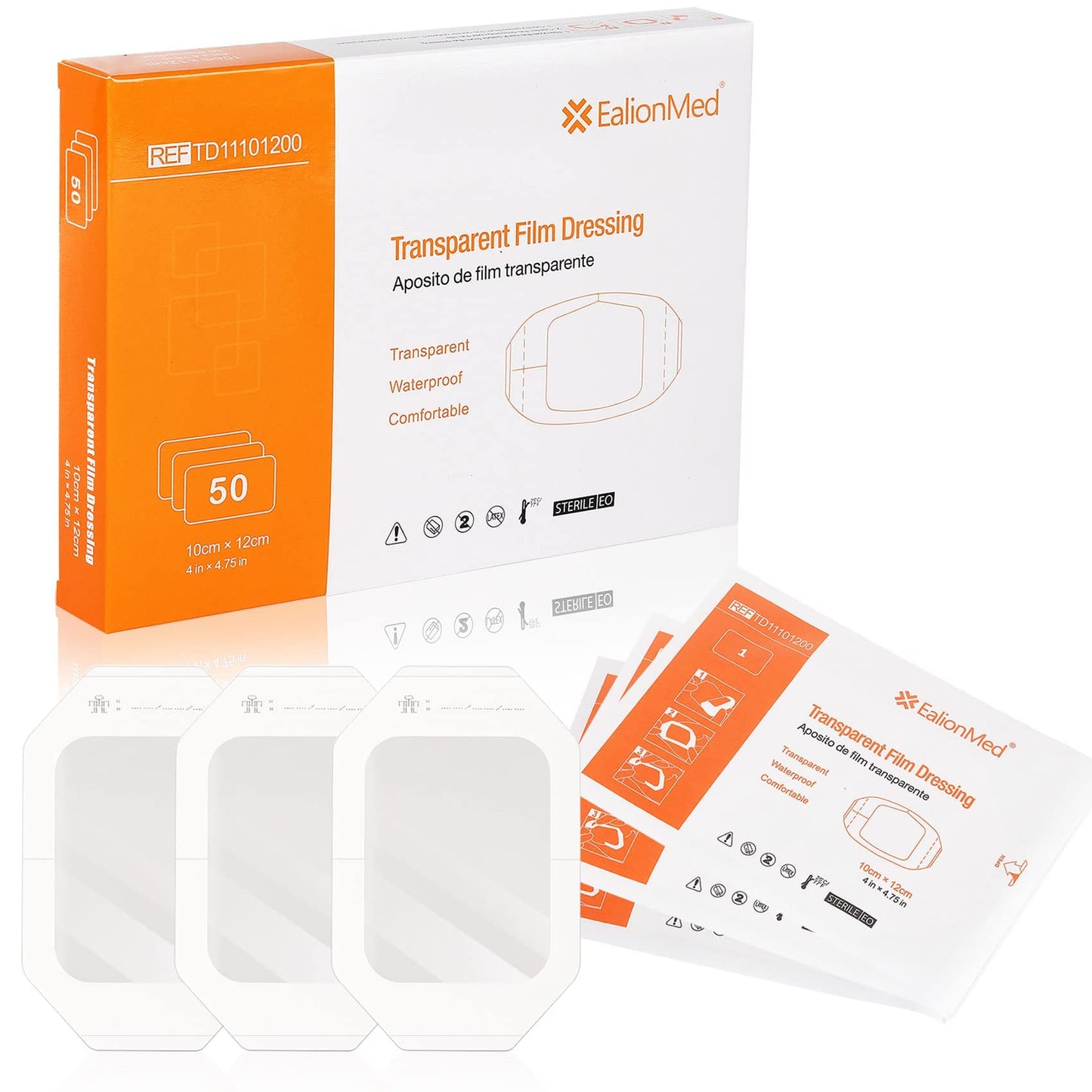 EalionMed Transparent Film Dressing, Waterproof Wound Bandage, Adhesive Patch, 2.75'' W X 2.36'' L, 100 Pack, Clear, Breathable, Comfortable, Shower Shield, Tattoo Aftercare.