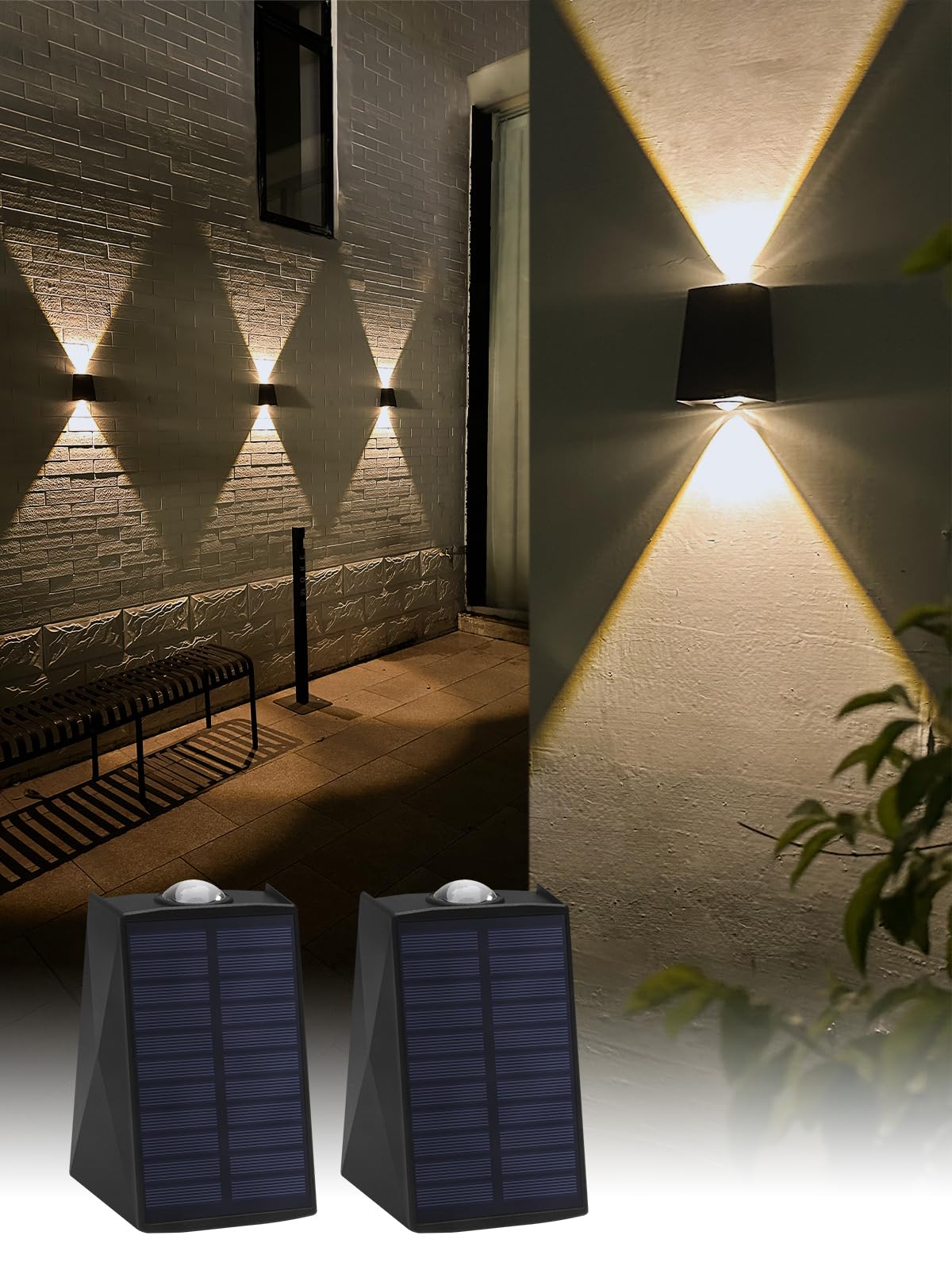 Mrzxy Solar Wall Lights Outdoor Waterproof, Up Down Sconce LED Solar Light IP65 Dusk to Dawn for Porch, Fence, Deck(Warm White, 2 Pack)