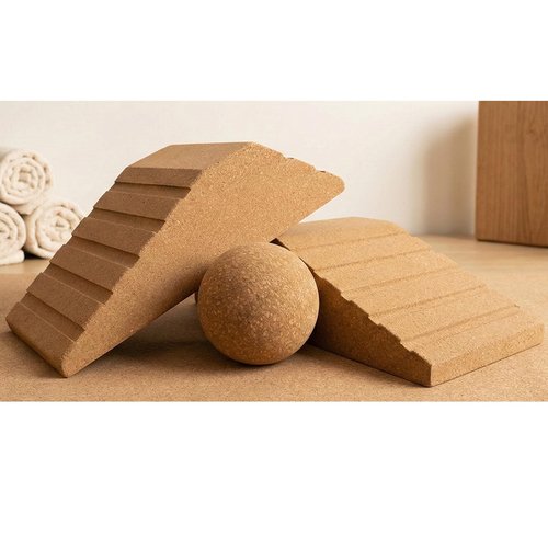 JouiiSiYa 2-in-1 Cork Yoga Blocks, 2 Pack Natural Cork Blocks - Dual-Use Squat Wedge & Yoga Block with Massage Ball