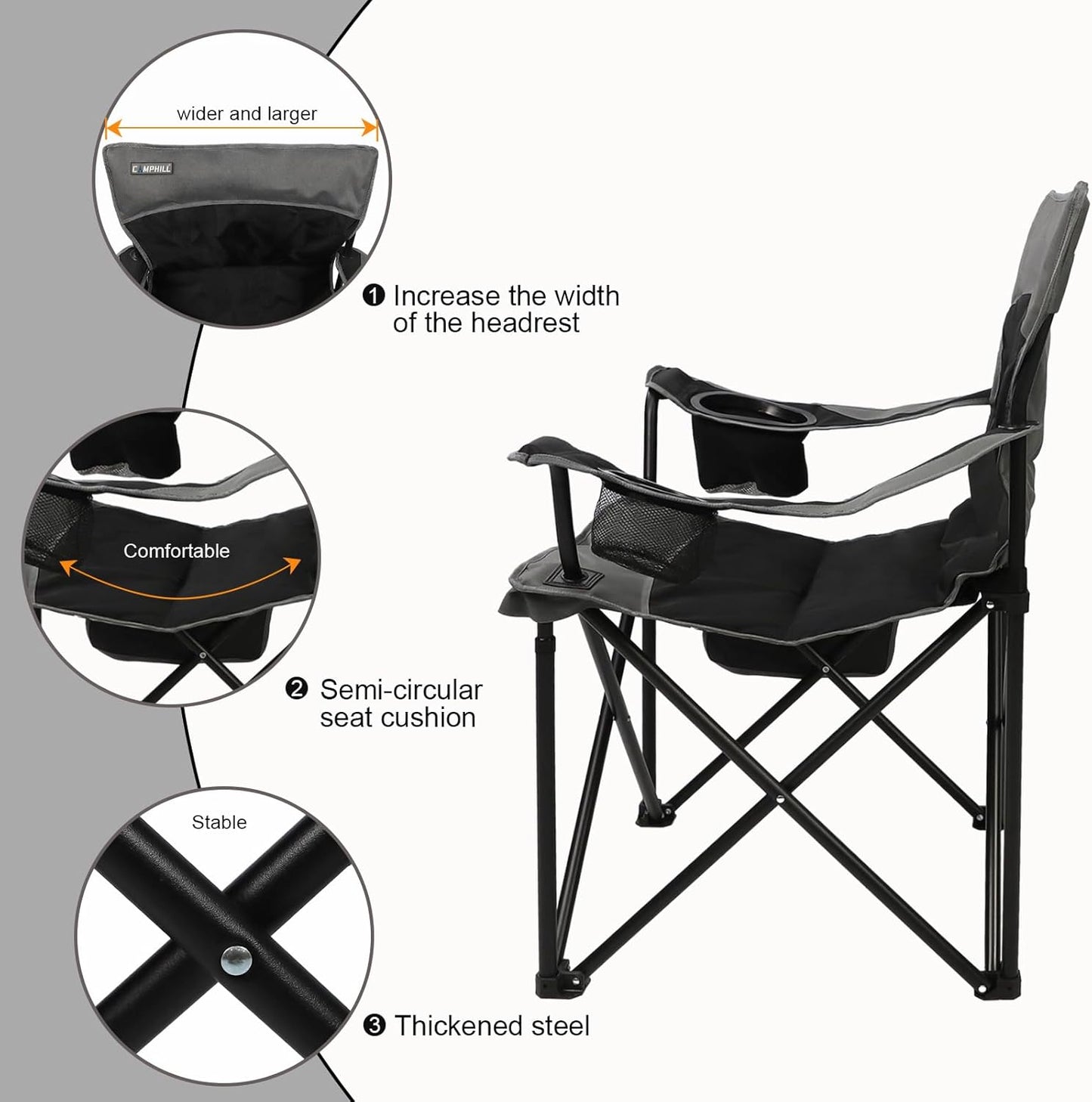 Skiennix Oversized Portable Camping Chair - Collapsible Design with Pocket & Cup Holders | Includes Carry Bag