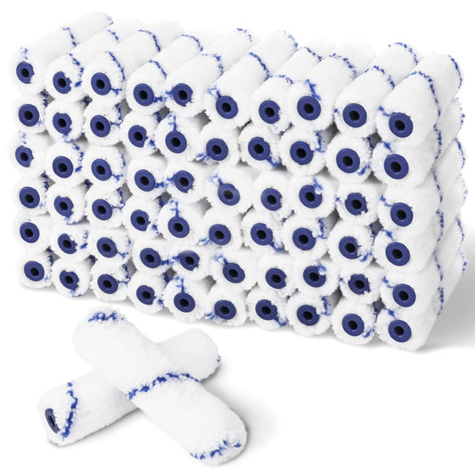 PinStone 4 Inch Microfiber Paint Roller Covers, 1/3" Nap, 60 Pack, Use with All Paints and Stains, Small Paint Roller Naps, Mini Rollers for Walls, House Painting Supplies