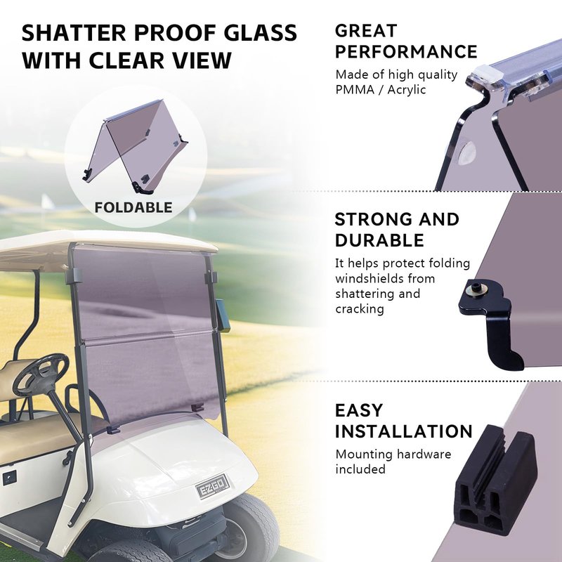 VPAHub EZGO TXT Pre 2013 Flip Flop Compact Golf Cart Windshield, Tinted Color, 3/16" Thickness, Fits EZGO TXT 1995-2013