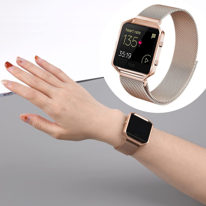 Wongeto Metal Band Compatible with Fitbit Blaze Bands with Metal Frame,Stainless Steel Mesh Loop Adjustable Wristband Replacement Strap for Women Men Compatible with Fitbit Blaze (Rose Gold)