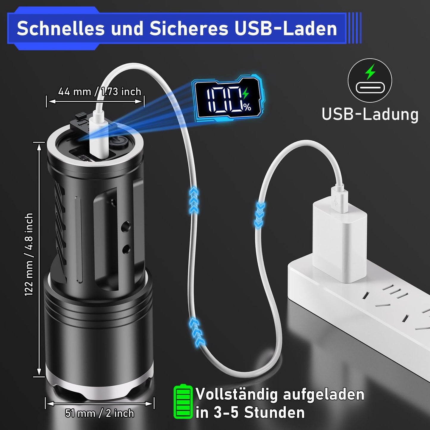 JAY-PARK LED Flashlights High Lumens Rechargeable - 10000 Lumen with 10800mAh Battery and LCD Power Display, 5 Lighting Modes, Zoomable, Long Beam(3000m) High Powered Flashlight for Camping, Emergency