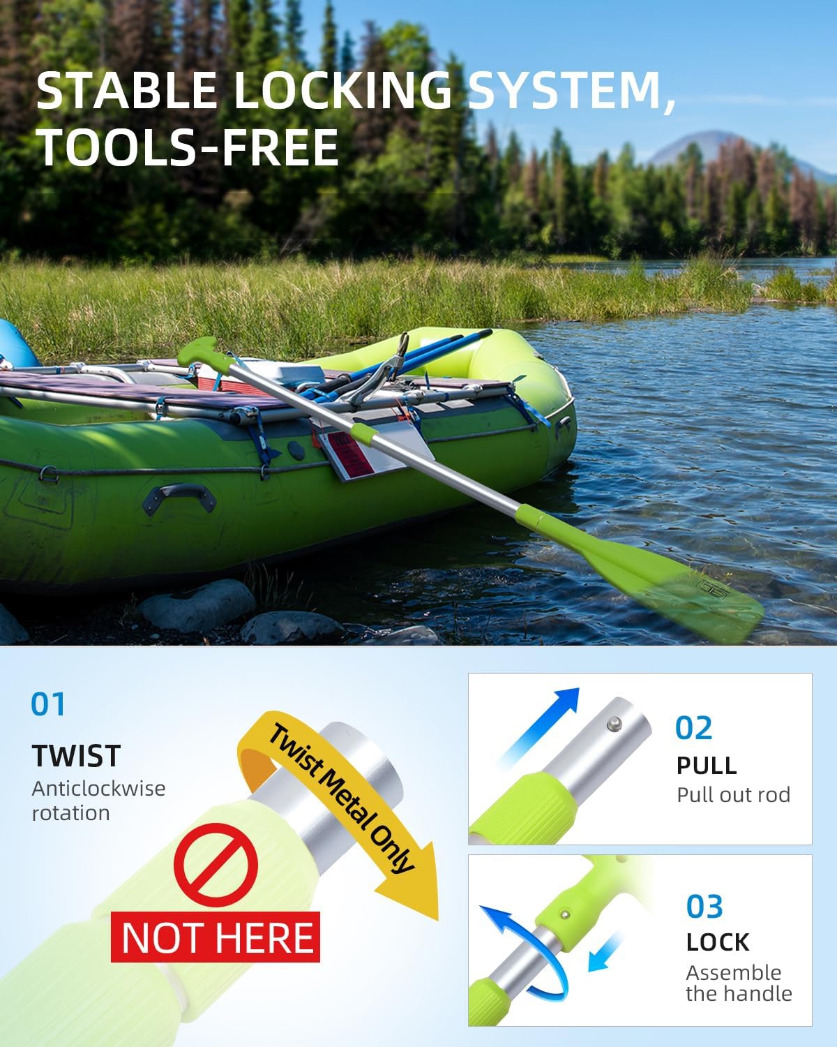 OCEANBROAD Telescoping Emergency Paddle - Adjustable 21''-42'' or 26''-54'' Aluminum Shaft for Kayaking & Canoeing
