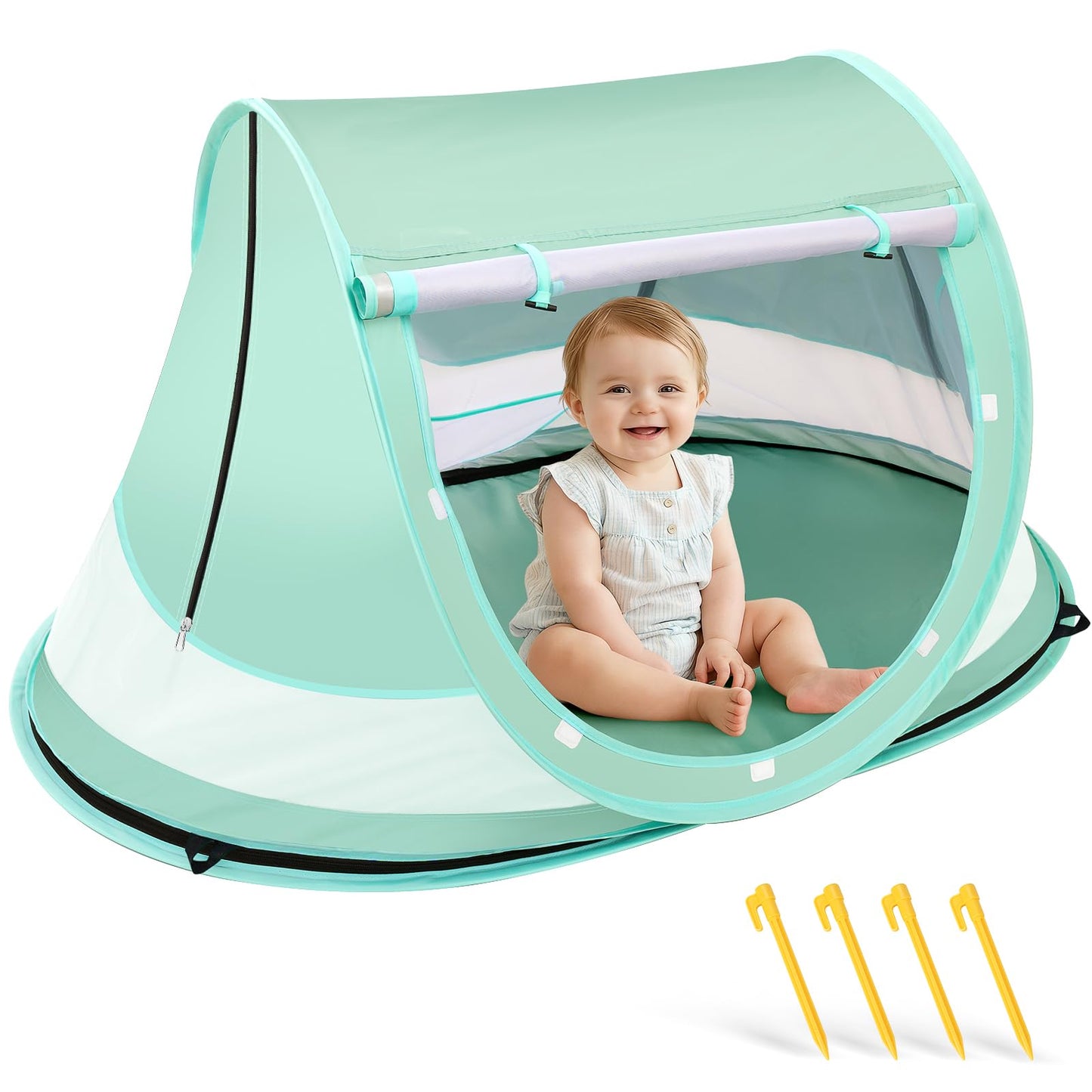 Techip Baby Beach Tent, Pop Up Beach Tent Sun Shade for Beach, UPF 50+ UV Protection Sun Shelters for Infants with Carry Bag for Outdoor Travel, Camping(Green)