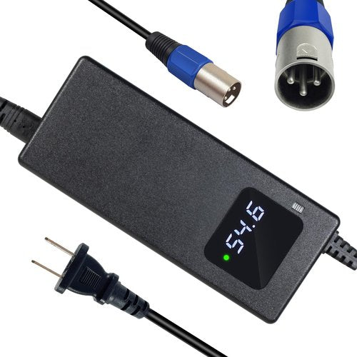 YZPOWER 54.6V 2A Lithium Battery Charger for 48V 13s li-ion Battery 3 Pin Male XLR Connector，Features HD Display of Current Charging Voltage，Multiple Safety Protections Auto Shutting Off