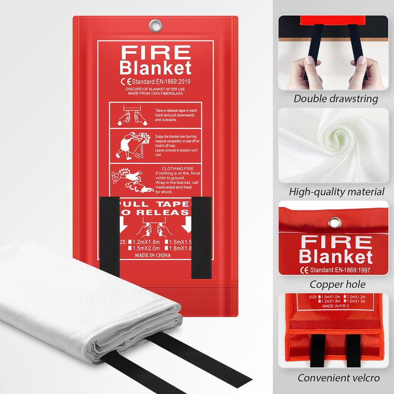 FLASLD 4 Pack Fire Blanket for Home and Kitchen, 40x40 Inch Fiberglass Fire Blankets Emergency for People, Fire Suppression Blankets for School Fireplace Grill Car Office Garage Welding Warehouse