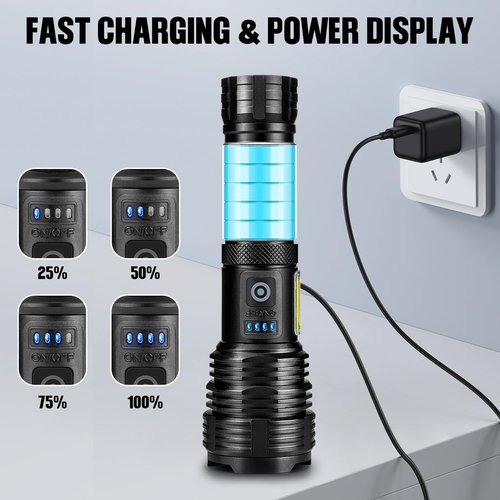 **BERCOL LED Flashlight - Rechargeable 99,000 Lumens Super Bright Waterproof Handheld (2 Pack)**