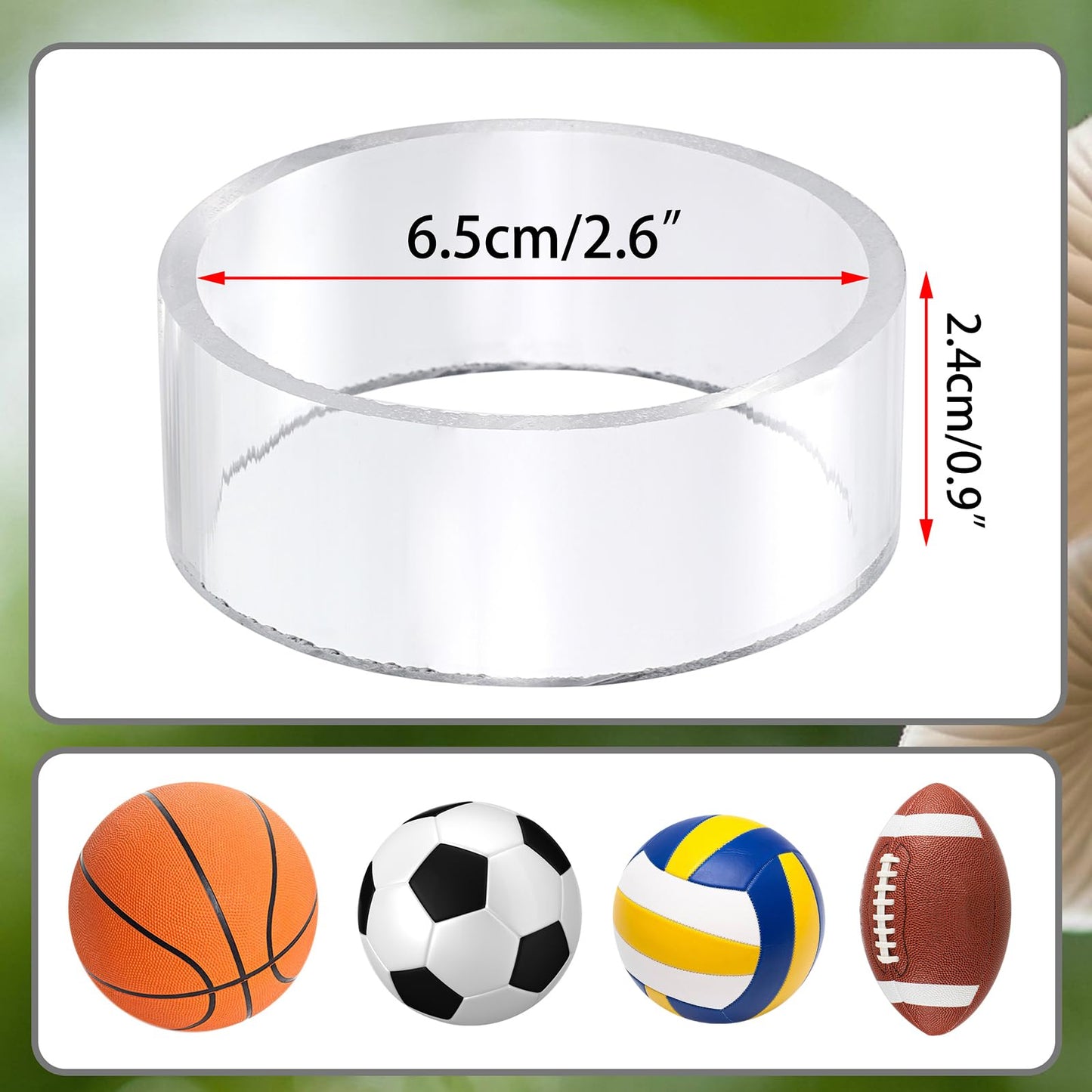 Hipiwe 6Pcs Ball Display Stands Sphere Hoder - Plastic Sport Ball Holder Clear Soccer Ball Display Rack Memorabilia Ball Display Ring Pedestal for Sphere Football Basketball Volleyball,2.6" D