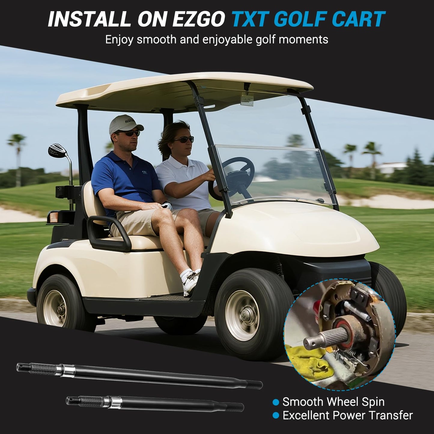 Golf Cart Rear Splined Axle Shaft Kit, EZGO Rear Axle Shaft with Bearing Seal Kit, Fit EZGO TXT Medalist Electric 1994-2013, Golf Cart Driver Side & Passenger Side,OEM Replace# 20377-G12, 20377-G11