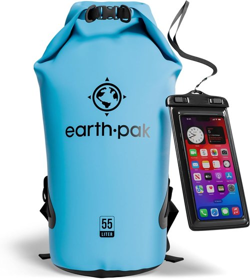 Earth Pak Waterproof Dry Bag - Roll Top Design Keeps Gear Dry for Kayaking | Includes Waterproof Phone Case