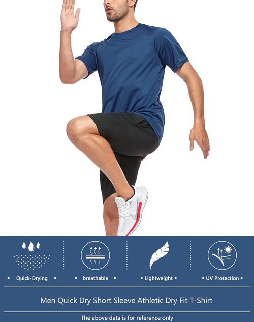 Kinglaman Men's Mesh Workout Shirts - Quick Dry Athletic Short Sleeve T-Shirts | Moisture Wicking, 1/5 Pack
