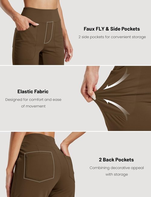 MAGCOMSEN Women's Fleece Lined High Waisted Pants - Thermal Casual Yoga Sweatpants with Pockets