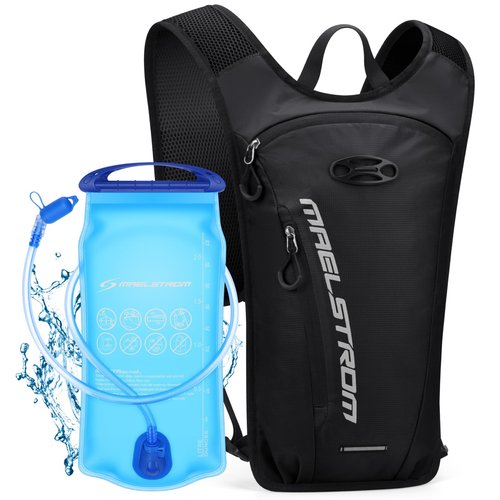 Maelstrom Hydration Backpack, Hiking Backpack with 2L Water Bladder, Running Hydration Vest for Cycling Hiking Rave for Men Women (Black, 2L Bladder)