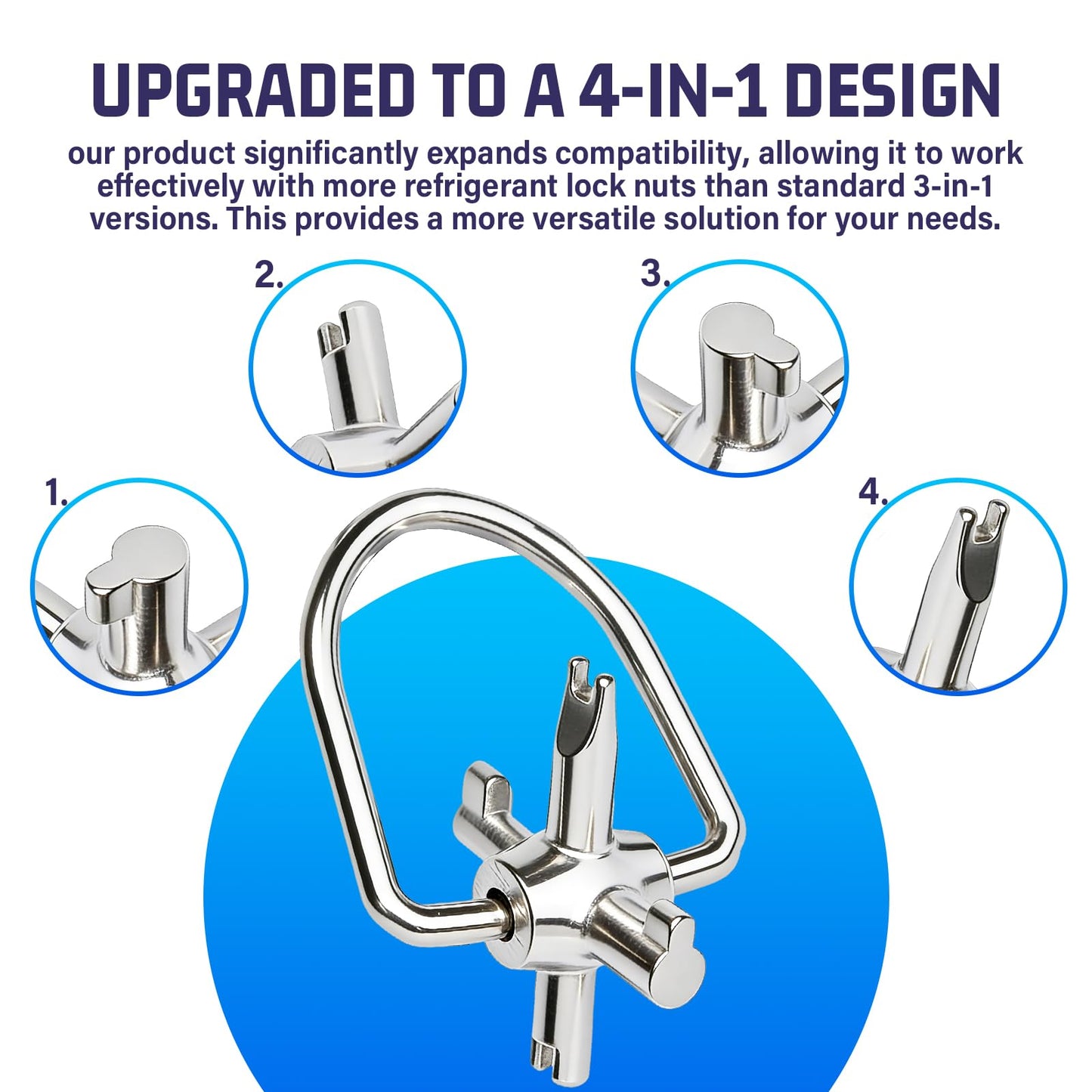 HVAC Tools, Locking Cap Key for Refrigerant Safety Caps, Universal Triple Use Multi Key for Refrigerant HVAC Locking Caps, Tamper Resistant (4 Bits)