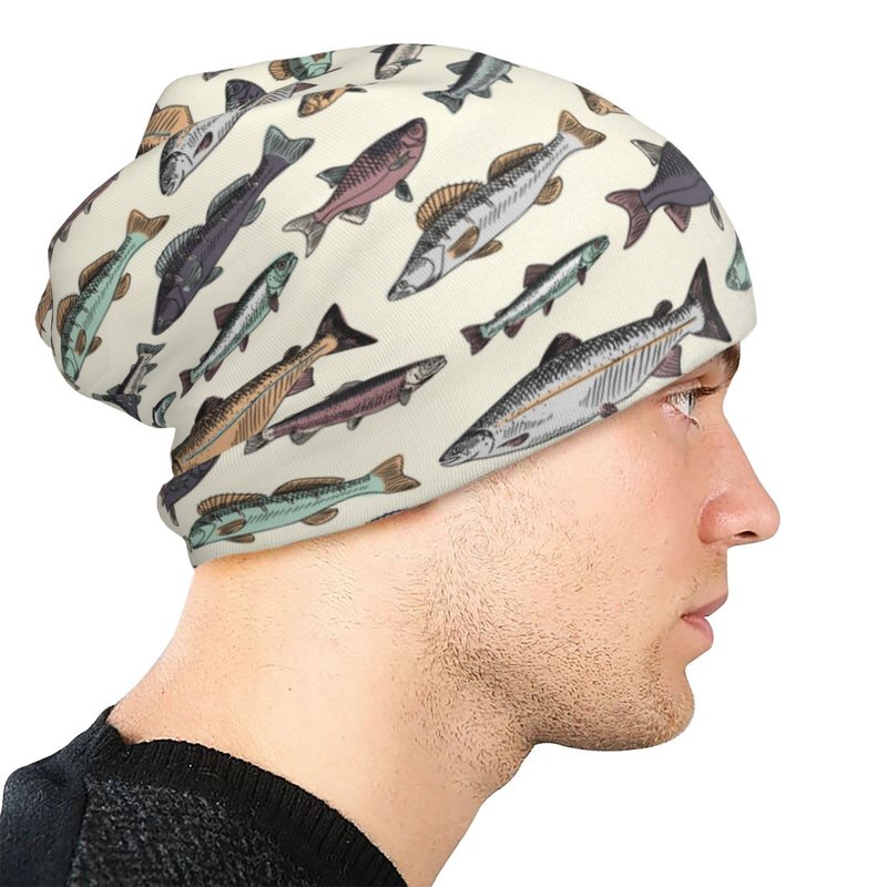 Vintage Fish Beanie For Women Men, Warm Soft Stretch Knitted Beanies Hat Lightweight Casual Slouchy Chemo Cap Cancer Headwear Gifts