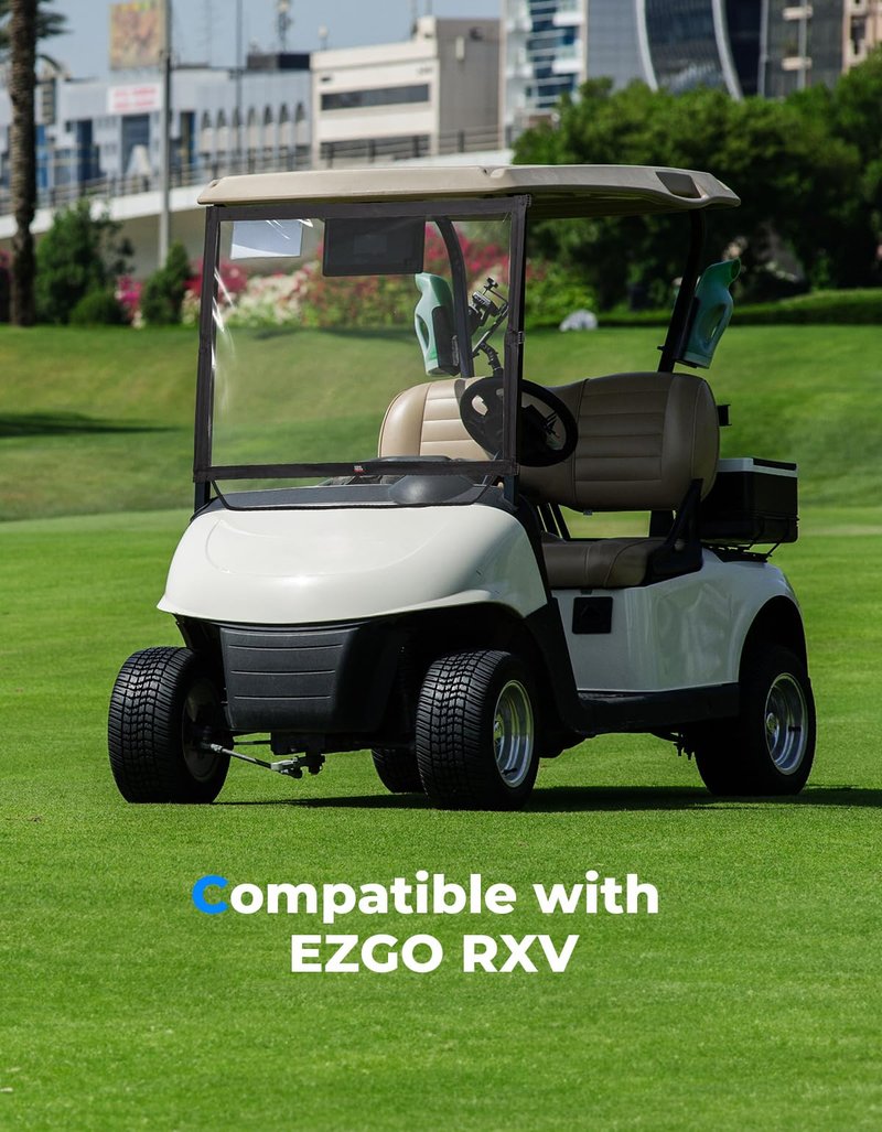 KEMIMOTO Foldable Golf Cart Windshield Compatible with EZGO RXV, Portable Lightweight PVC Replacement Front Windshield (Black)
