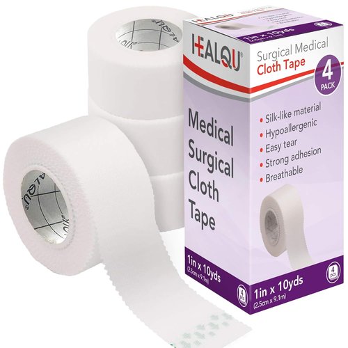 Healqu Silk Like Medical Tape - Durable Cloth Surgical Tape for Large Dressings | 1 in x 10 yd, 4 Rolls