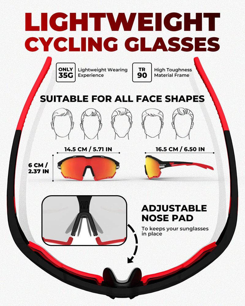 VICTGOAL Cycling Glasses for Men Women with Polarized and Photochromic 2 Lenses Clear Road Bike Running Sports Sunglasses (Black)