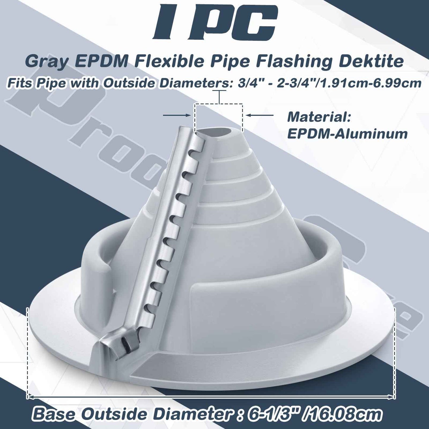 Pushglossy Metal roof Vent Pipe Flashing Boot Epdm Flexible Roof Jack Rubber Flashing Collar Repair Shingle Boot,Round Base(1 Pcs,Pipe Diameter 3/4" - 2-3/4")