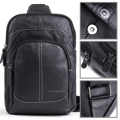 Chrysansmile Sling Bag for Men Black Crossbody Bags for Women Genuine Leather Cross Body Bag Mini Backpack for Travel Outdoor