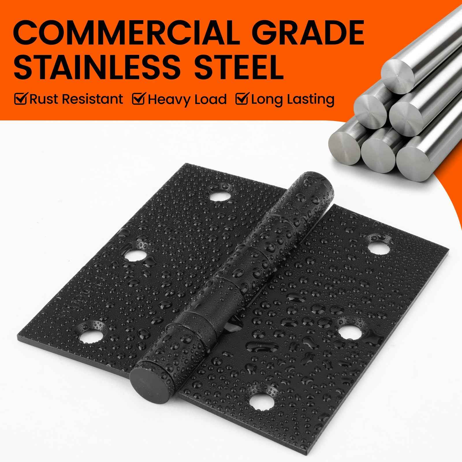 Haidms 3 Pack Stainless Steel Ball Bearing Hinges 3.5 Inch Black Door Hinges, Square Corner Heavy Duty Hinges for Interior Exterior Doors No Squeak and Non Removable Pin