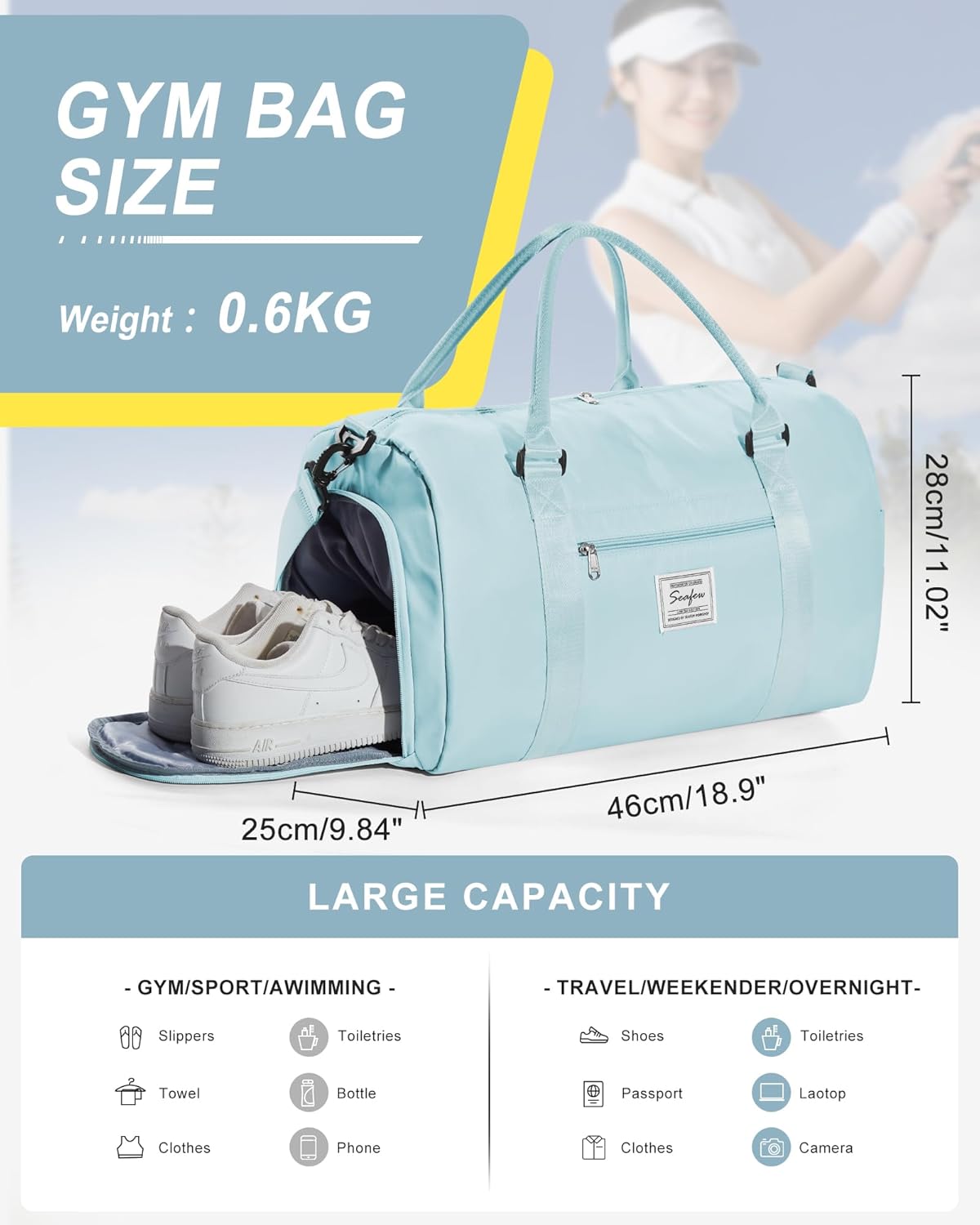 Skiennix Women's Gym Bag - Versatile Travel Duffel Tote for Weekend Getaways | Stylish & Spacious