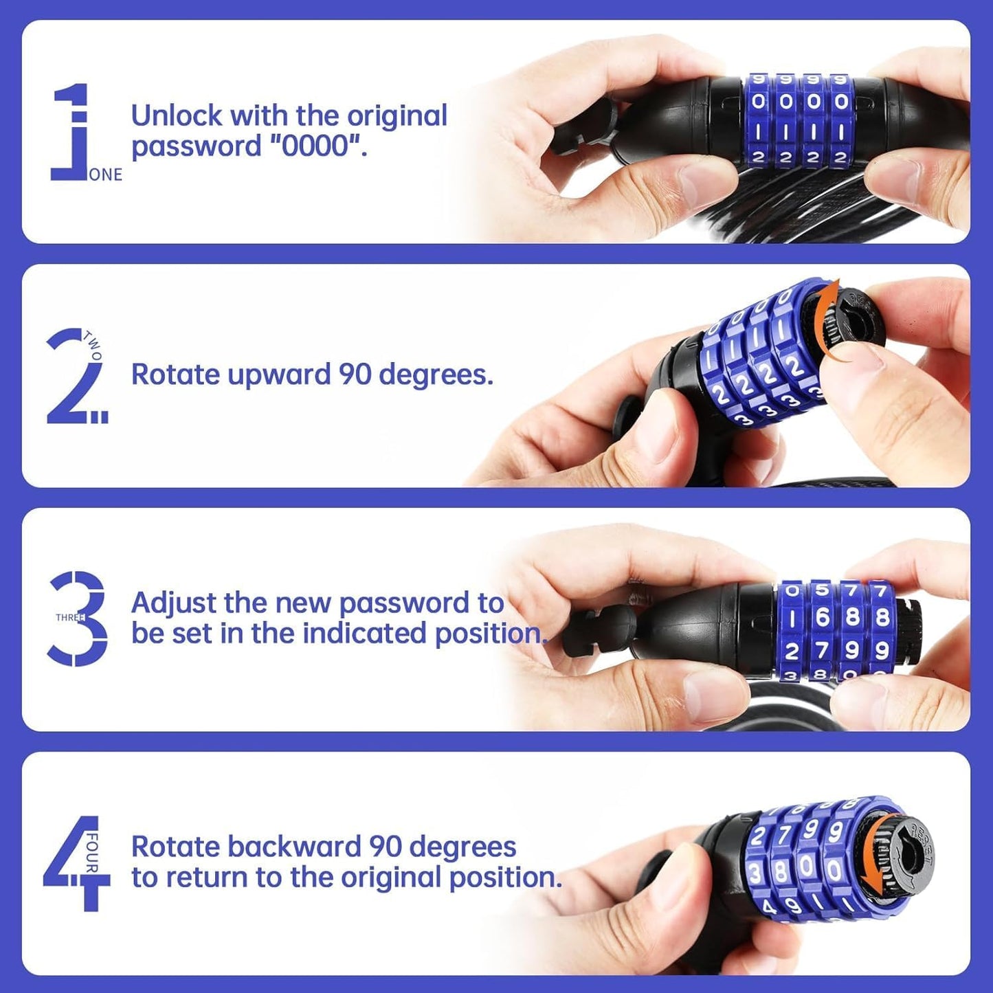 Skiennix 4-Digit Security Bike Lock Cable - Anti-Theft Resettable Combo Lock for E-Scooters & Bicycles
