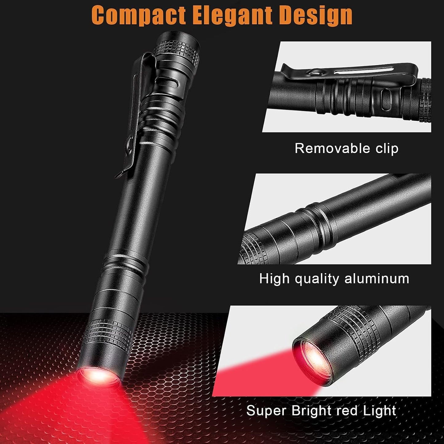 Tuanse 2 Pcs Red Light Flashlight Red LED Flashlight Pen Light Bright Torch for Night Astronomy Aviation Observation Turtle Safe Beach