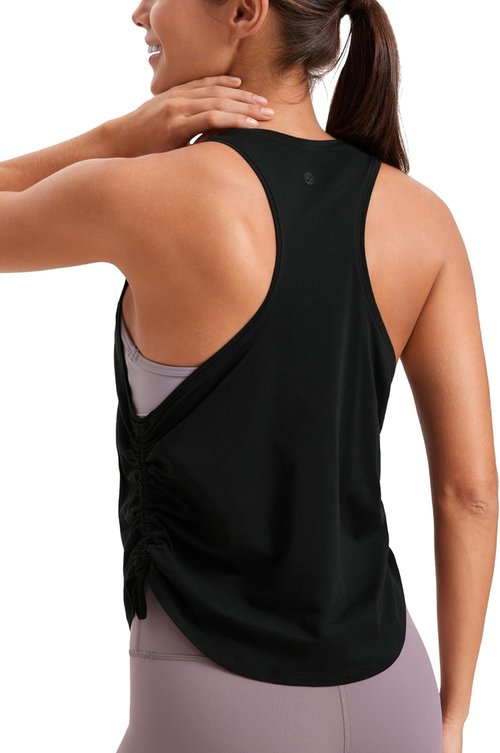 CRZ YOGA Pima Cotton Tank Top for Women - Ruched Side Design | Casual Racerback Sleeveless Shirt