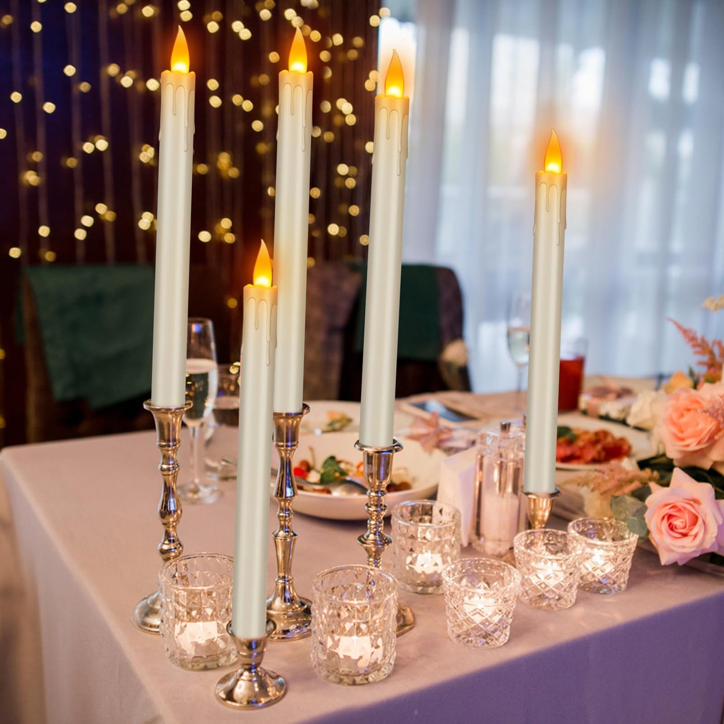 wemarry Flameless Taper Candles Realistic Flickering Flame, Battery Operated, Remote Control with Timer, Safe for Kids & Pets, Ivory, 10-Inch, Pack of 6 Ideal for Home, Weddings & Parties