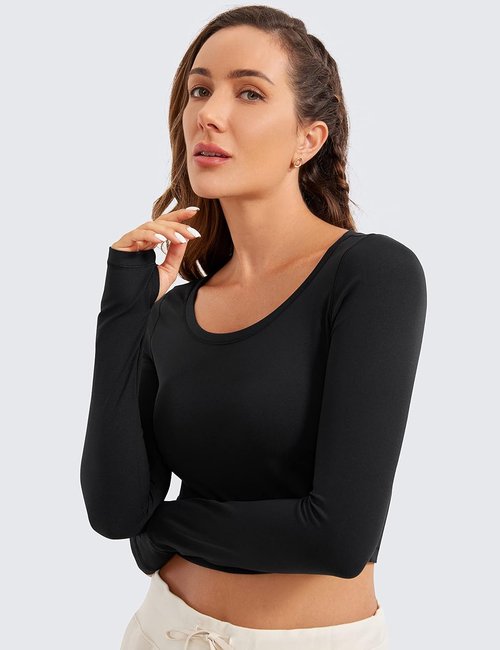 CRZ YOGA Butterluxe Long Sleeve Crop Top - Slim Fit Workout Shirt for Women | Athletic Gym Tee