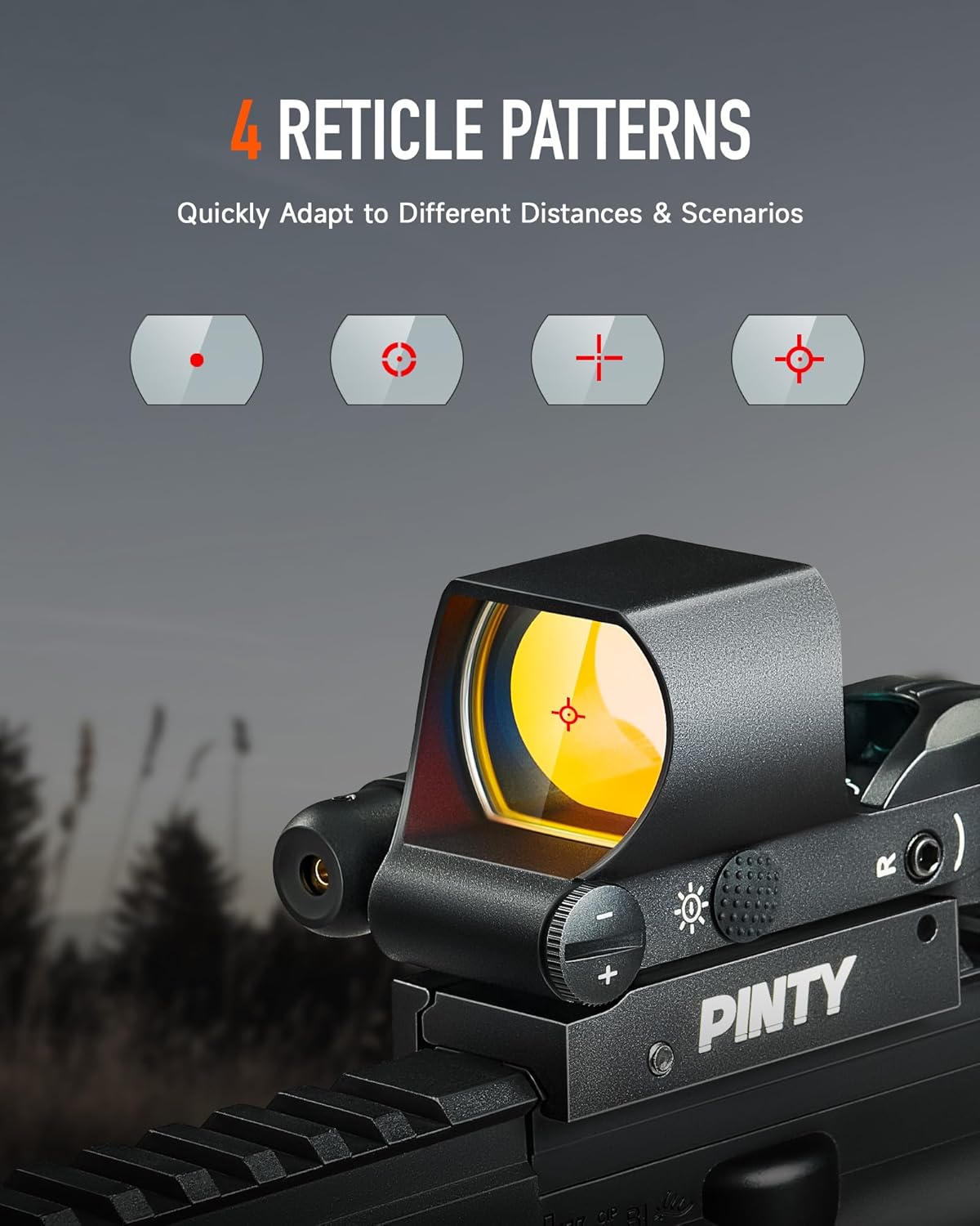 PINTY Red Dot Sight | Compact Tactical Reflex Optics with Multiple Reticles for Picatinny Rail