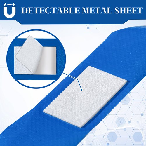 Geiserailie 400 Pcs Blue Bandages 3 ''x 1'' Food Service Metal Detectable PE Waterproof Adhesive Bandages Bulk Sterile Processing Non Stick Pad Latex Free for First Aid & Wound Care Protection