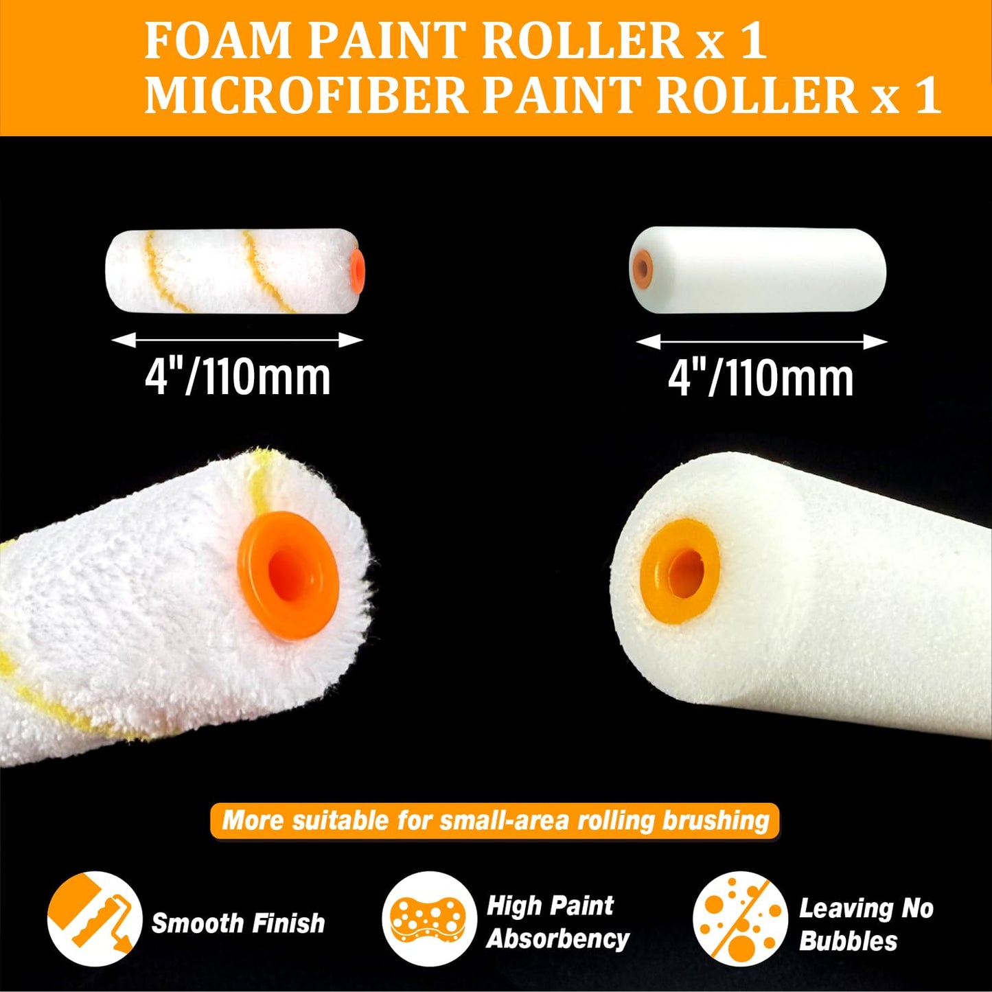 Greatandrew 4-inch Paint Roller Tray Set, 15-Pack Painting Tool Kit - 11 Paint Tray & Liners, Foam & Microfiber Paint Roller, Roller Frame, Paint Brush for Painting Wall, DIY Project