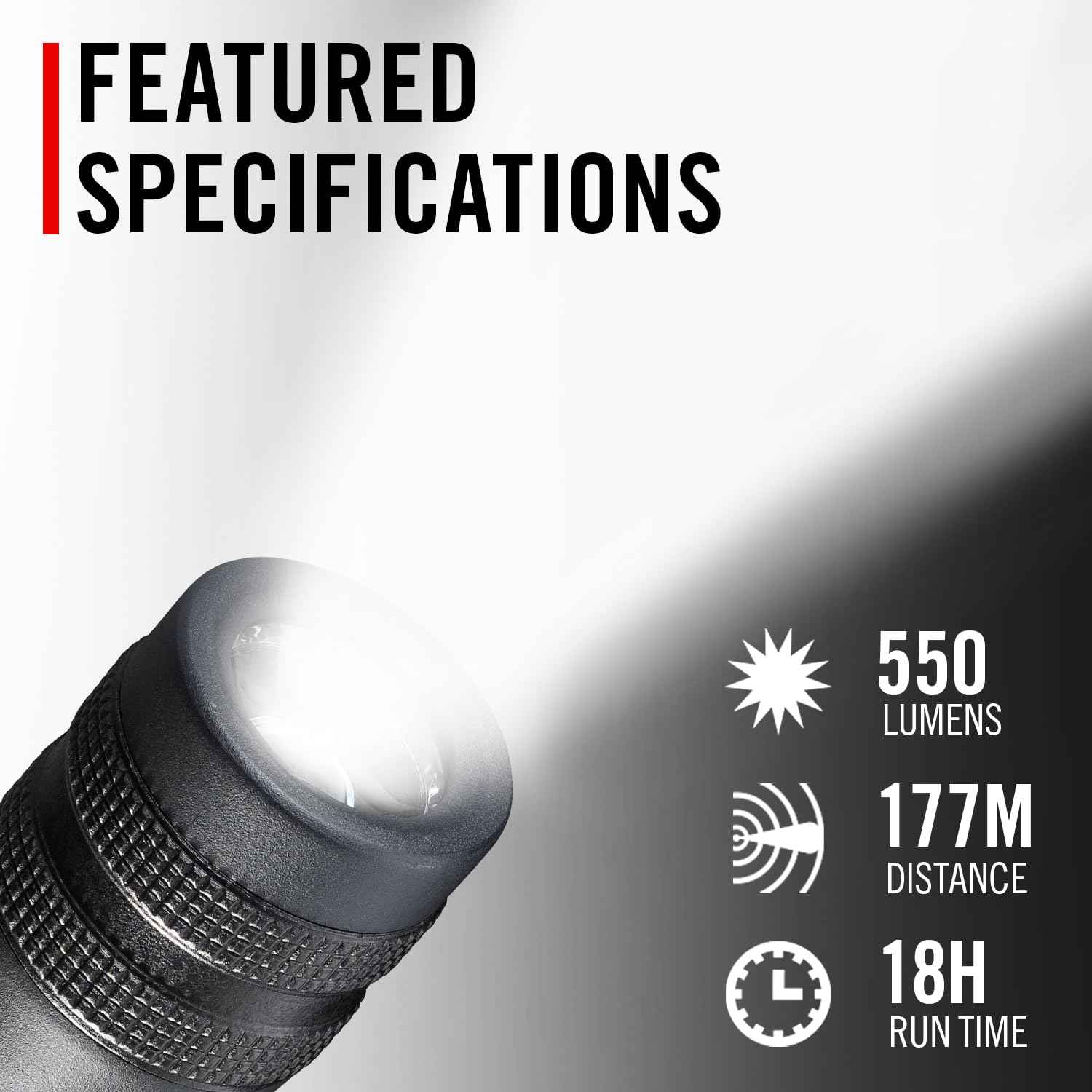 Coast GX10 550 Lumen Compact & Waterproof Dual Power LED Flashlight with Grip-Textured Handle, 4 Light Modes, Twist Focus™ & Pure Beam® Technology