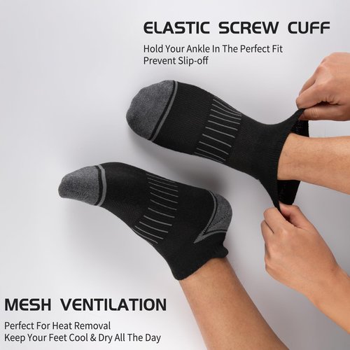 Heatuff 12 Pairs Men's Ankle Running Socks Cushioned Low Cut Athletic Sports Casual Tab Socks