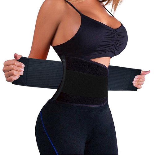 KOOCHY Waist Trainer for Women - Waist Trimmer Back Support Belt Sweat Wrap for Weight Loss Workout Fitness Gym Sport(Black,L)