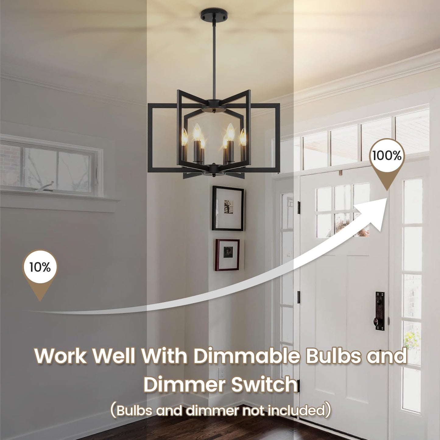 6-Light Black Chandelier, Dining Room Light Fixture, Farmhouse Chandelier, Geometric Metal Industrial Pendant Light Fixture Ceiling Hanging for Kitchen Stairway Foyer Entryway Hallway