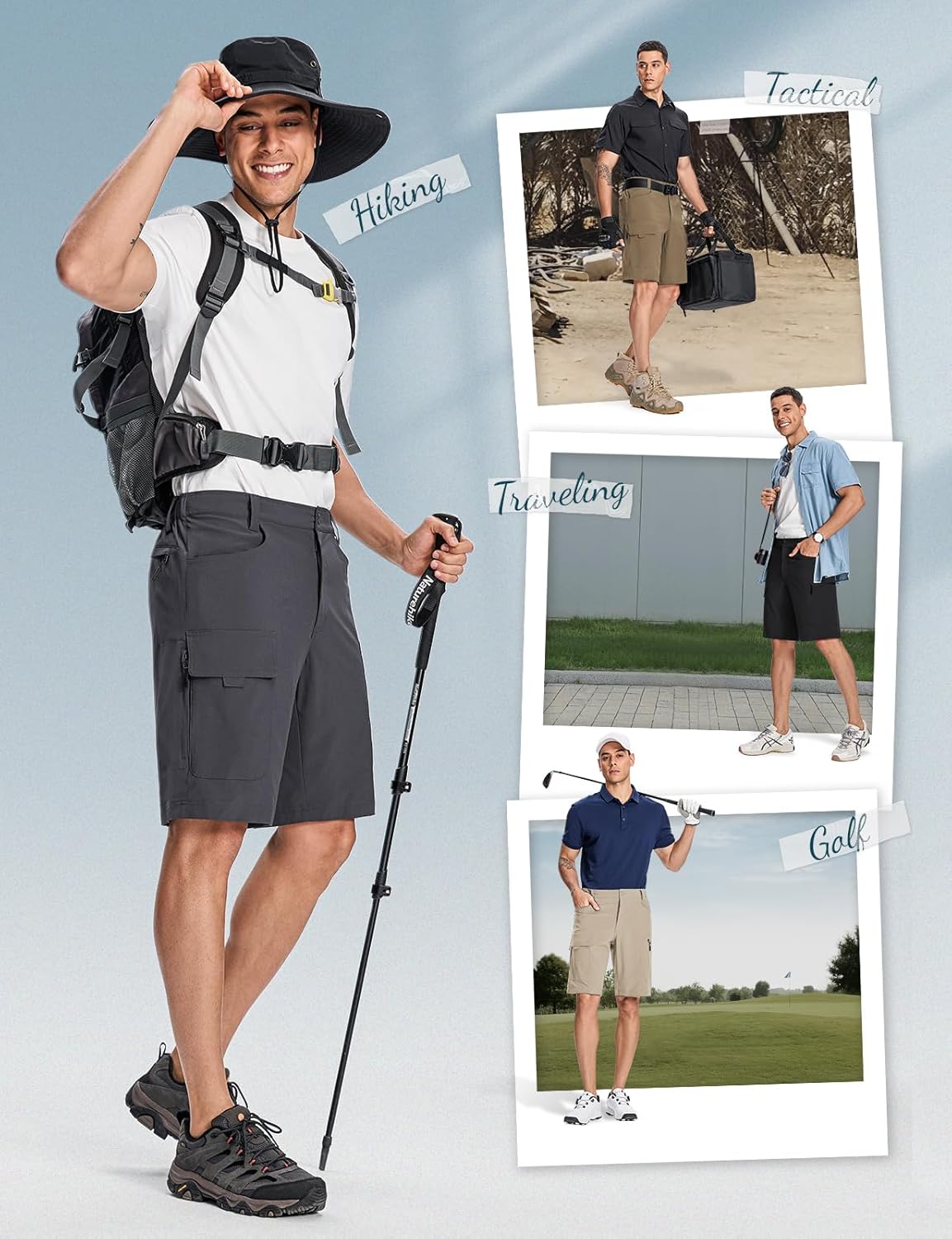 Moosehill Men's Hiking Shorts - Lightweight, Quick-Dry, Water-Resistant with 6 Pockets | Ideal for Outdoor Adventures