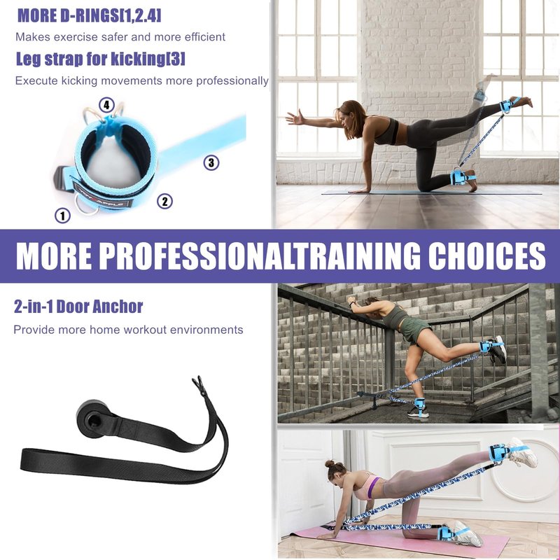 Ankle Resistance Cuffs - Leg & Glute Home Workout Bands - Hip Cable Machine